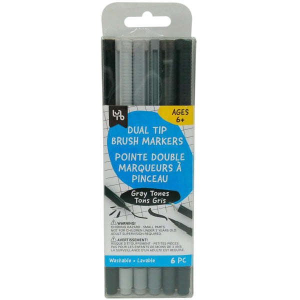 LYB 6 Piece Dual Tip Brush Marker Set