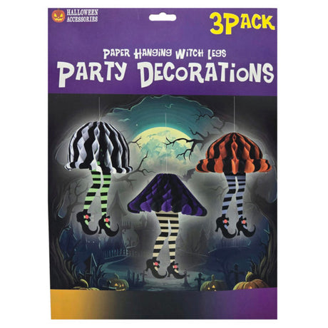 3 Piece Fold Up Honeycomb Paper Hanging Witch Legs Halloween Party Decorations