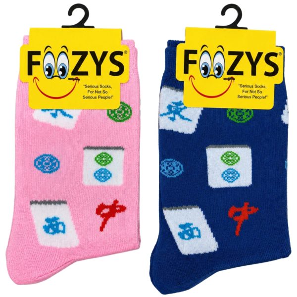 FOOZYS Crew Socks Assorted Pink & Dark BLue with Mahjong Design Size 9-11