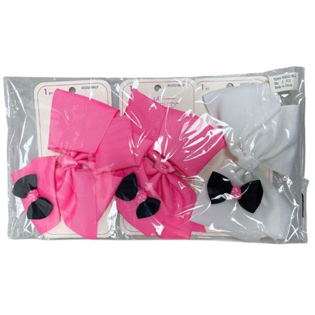 Lil' Bejeweled 7" Clip-in Hair Bow with Mini Bow Detail 3 Pk in Pink & White