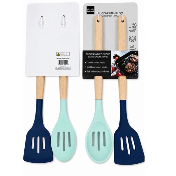 2 Piece Silicone Kitchen Utensil Set with Wood Handles