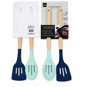 2 Piece Silicone Kitchen Utensil Set with Wood Handles