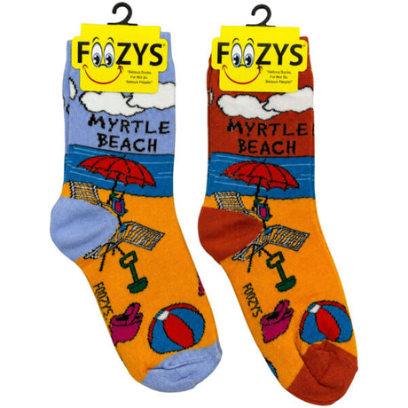 FOOZYS Crew Socks Assorted Orange & Blue with Myrtle Beach Design Size 9-11