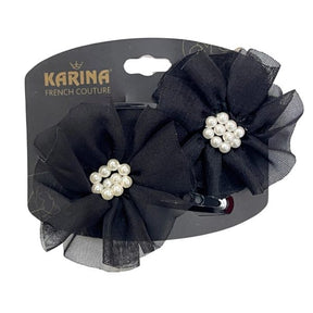 Karina French Couture Black Mesh Flower Clips with Pearl Details