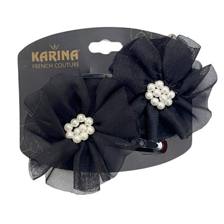 Karina French Couture Black Mesh Flower Clips with Pearl Details