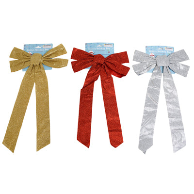 Bow Glitter 11.5 X 22in 3ast Colors Red/silver/gold Tcd