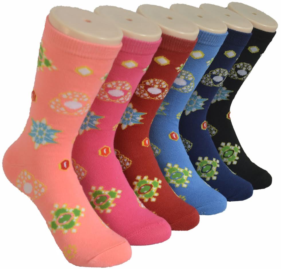 Women's Novelty Crew Socks - Hindu jewelry Print - Size 9-11