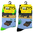 FOOZYS Crew Socks Assorted Black & Green with Hippo Design Size 9-11
