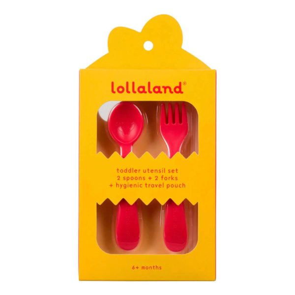 Lollaland 5-Piece Toddler Utensil Set with Hygenic Pouch in Red
