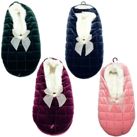 Fuzzy Babba 1 Pack Ladies Velvet Quilted Winter Closure Slipper in Assorted Colors and Sizes