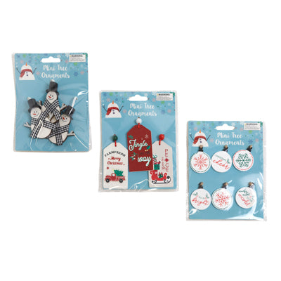 Ornaments Mini Tree Mdf 3ast 3pk Snowman/6pk Round/3pk Luggage Tag Shape Ea Set/xm Tcd