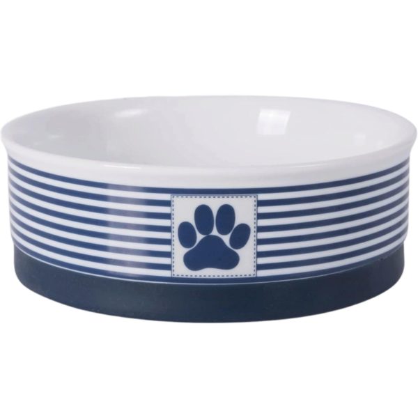 Bone Dry Porcelain Medium Stripe Paw Pet Bowl with Silicone Ring