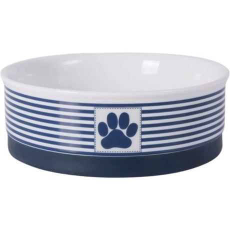 Bone Dry Porcelain Medium Stripe Paw Pet Bowl with Silicone Ring