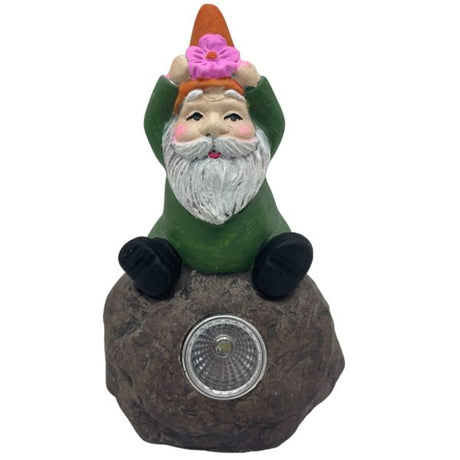 5.25 Inch Solar Garden Gnome Statue with Rock LED Light
