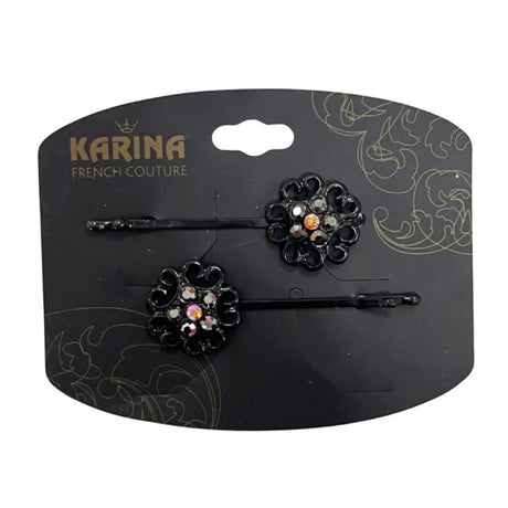 Karina French Couture Black Rhinestone Hair Clips
