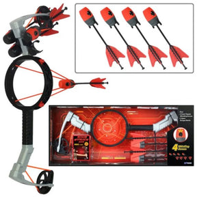 FunWares Silver and Black Ring Strike Ace Compound Bow Launcher with 4 Whistling Arrows in Open Display Box