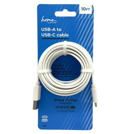 Home By Rite Aid 10ft USB-A To Type C Flat Cable