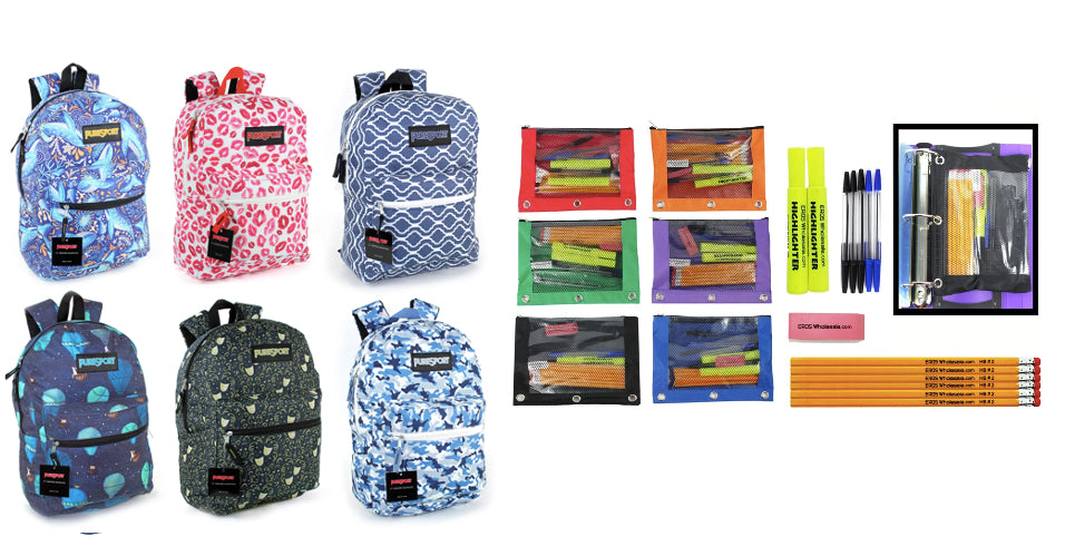 17" PureSport Graphic Backpacks & High School Supply Kit Sets