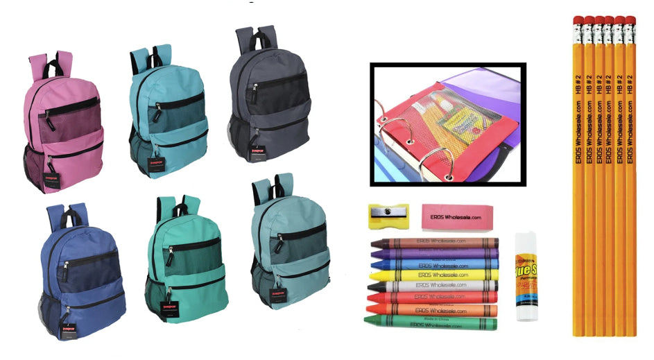 17" PureSport Mesh Pocket Backpacks & Elementary School Supply Kit Sets