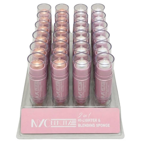 NYC Beauty Highlighter Stick with Blending Sponge in Countertop Display