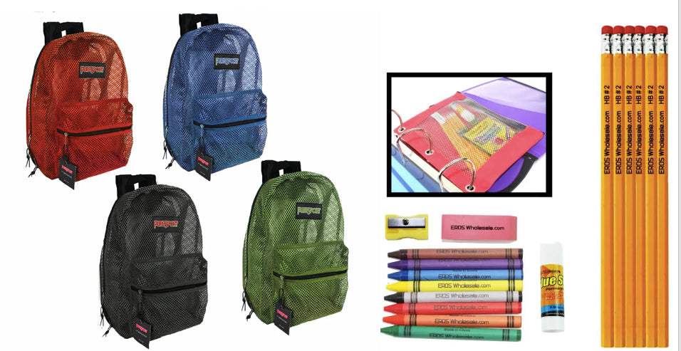 17" PureSport Mesh Backpacks & Elementary School Supply Kit Sets