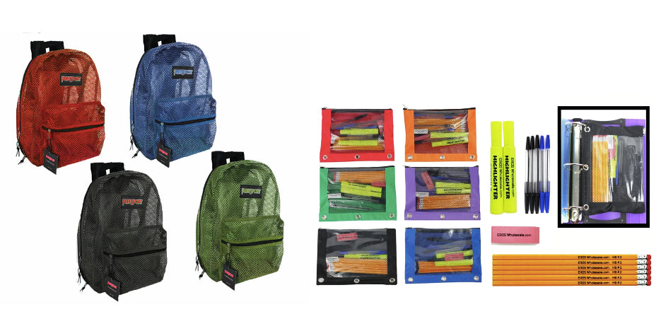 17" PureSport Mesh Backpacks & High School Supply Kit Sets