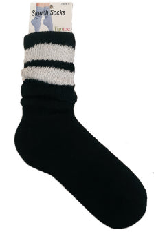 Women's Ribbed Heavy Weight Slouch Socks - Black w/ White Stripes