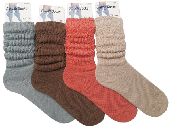 Women's Heavy Gauge Heavy Weight Ribbed Slouch Socks - Seafood, Chocolate, Oatmeal, & Coral