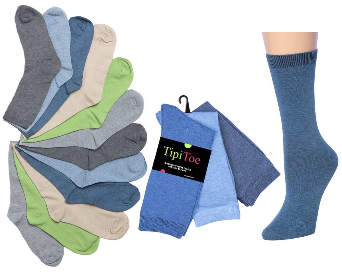 Women's Casual Crew Socks - Cool & Neutral Colors - Size 9-11 - 3-Pair Packs