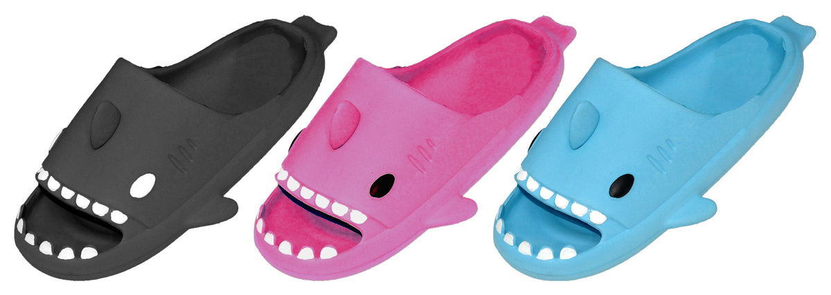 Women's Embroidered Shark Slide Sandals w/ Soft Footbed