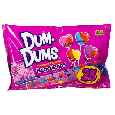 Valentine Candy Dum Dum Heartpops Asst Flavors 8.8 Oz Laydown Bag