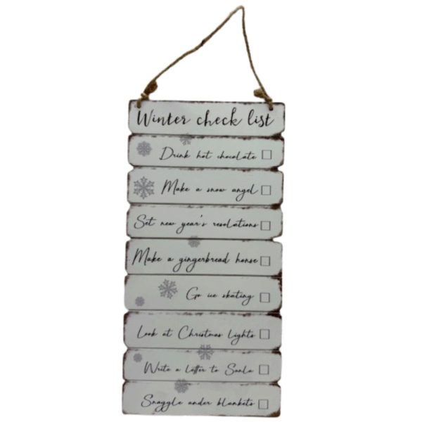 Rustic Print Winter Checklist Hanging Wooden Wall Decor
