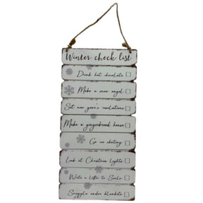Rustic Print Winter Checklist Hanging Wooden Wall Decor