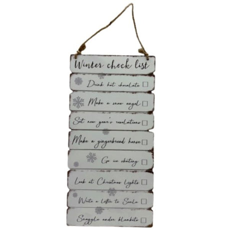 Rustic Print Winter Checklist Hanging Wooden Wall Decor