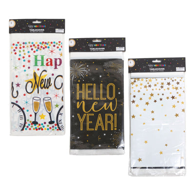 Tablecover New Year 54x108in Pe Plastic 3ast Border Prints Pbh