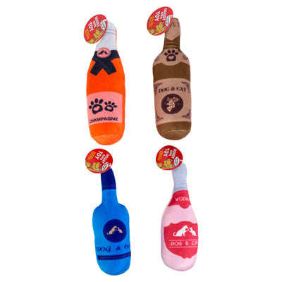 Dog Toy Plush Bottle Asst Color Shang Tag In Pdq #p32578