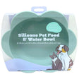 8" Silicone Floral Shaped Pet Food & Water Bowl with Non Skid Suction in Light Green