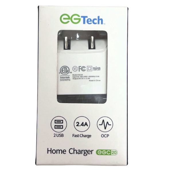 EG Tech 2.4 Amp Dual USB Wall Charger Plug