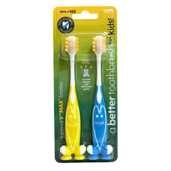 Two Pack V Max Kids Toothbrushes in Citrus and Blue