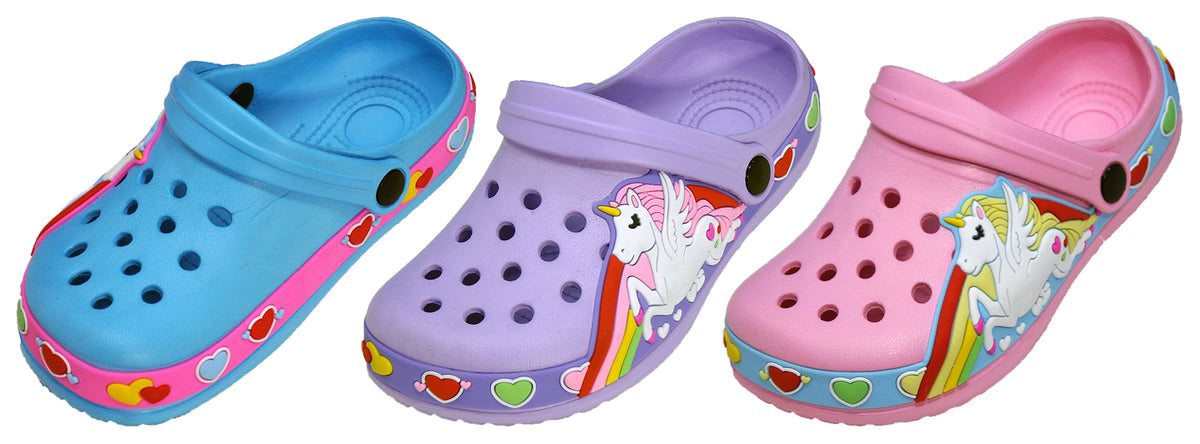 Girl's Vented Bubble Clog's w/ Adjustable Strap - Unicorn Print