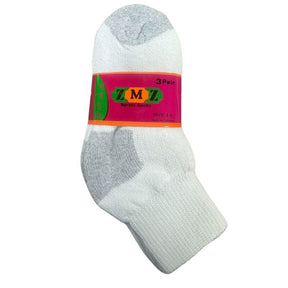 ZMZ 3 Pair Kids Ankle Socks Size 4-6 in White & Grey