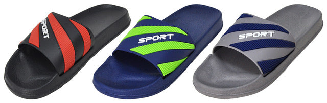 Men's Athletic Sports Barbados Slide Sandals w/ Two Tone Ribbed Stripes