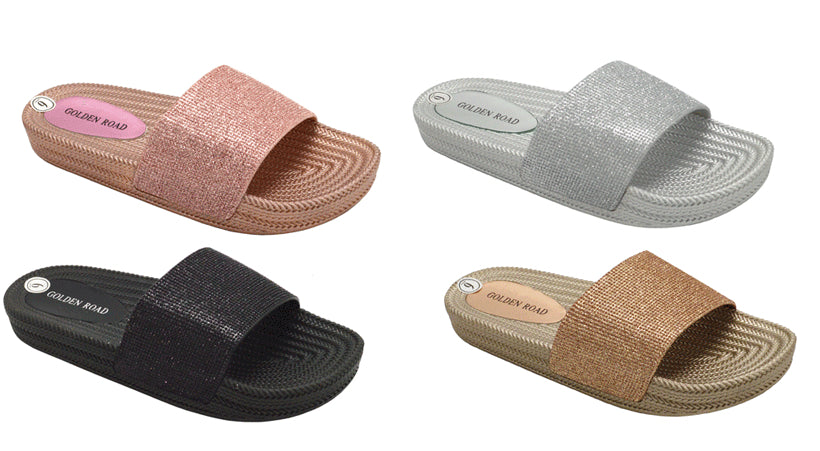 Women's Metallic Barbados Slide Sandals w/ Textured Soft Footbed - Choose Your Size(s) & Color(s)