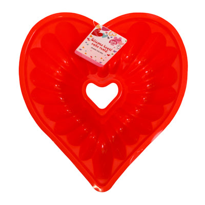 Heart Silicone Red Ribbed Cake Mold 9.8x8.1x3.3in Val/ht