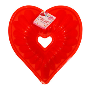 Heart Silicone Red Ribbed Cake Mold 9.8x8.1x3.3in Val/ht
