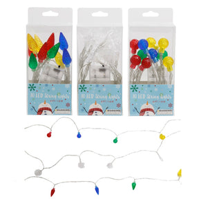 Christmas 10 Led 10 Icon String Lights Flake/ Ball/ Bulb 6ft/ Batt Not Incl Peggable Pvc Box