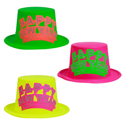 Top Hat Plastic Neon New Year 3 Asst New Year Upc Label
