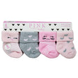 Pickle And Dot 8 Pack Infant Socks in  Assorted Sizes 6-24 Months with Pink and Gray Design with Hearts