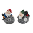 Solar Garden Gnome Statue Lounging on Rock with Built In LED Light