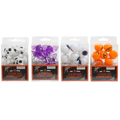 String Lights 5ft 8led 3d Halloween Icons 4ast Pvcbox 2xaa Batt/not Included